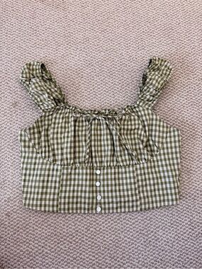 Green Gingham Ruffle Crop Top